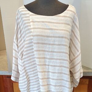 J. Jill 100% Linen Striped Beige and White Women's Top Size Large
